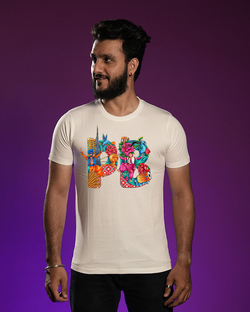 Floral P & B front and back print cotton Casual Tshirt - White
