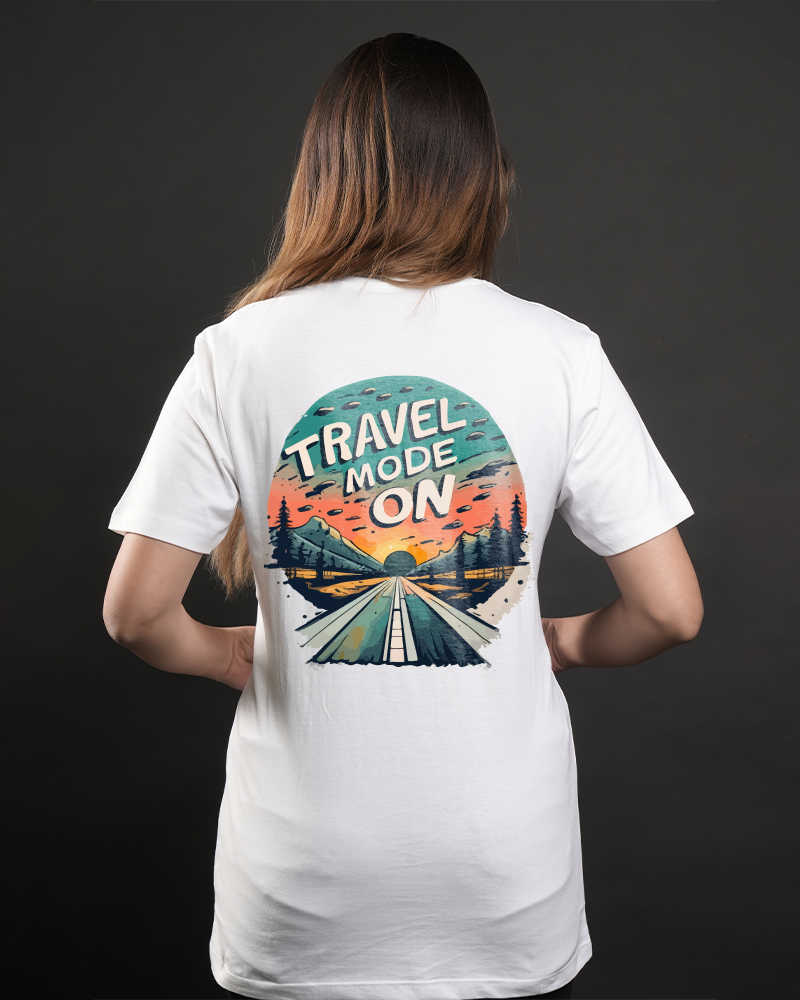 Travel Mode On Back Print White Oversized Tshirt