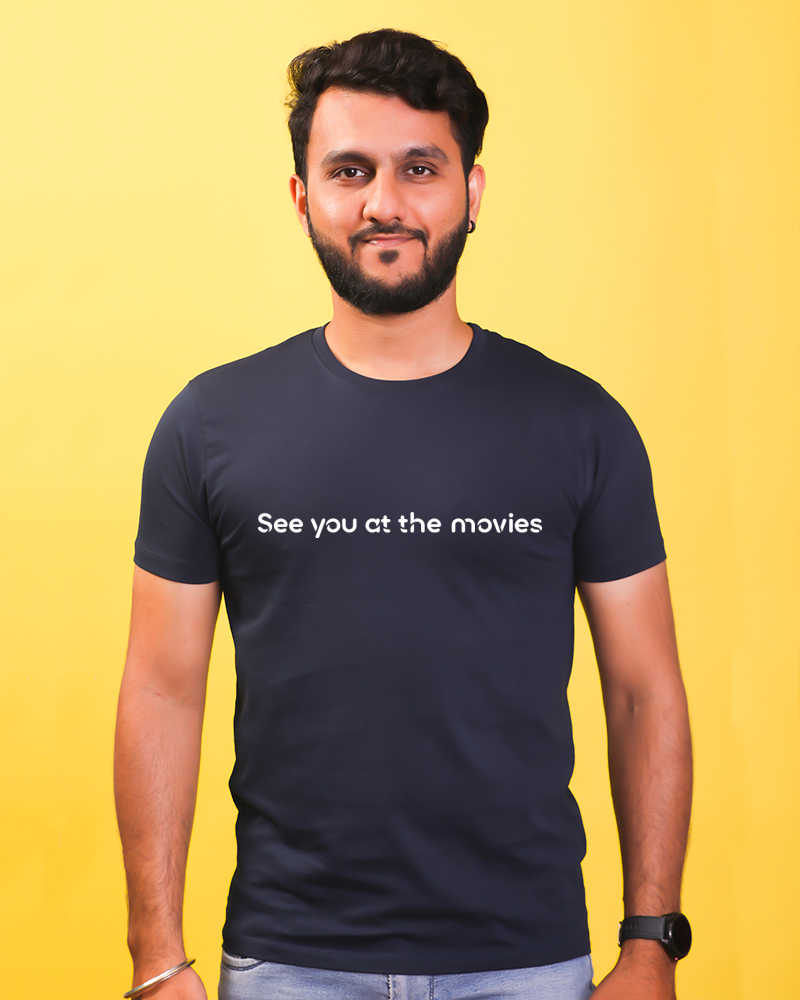 See You At The Movies Round neck cotton Tshirt - Navy Blue