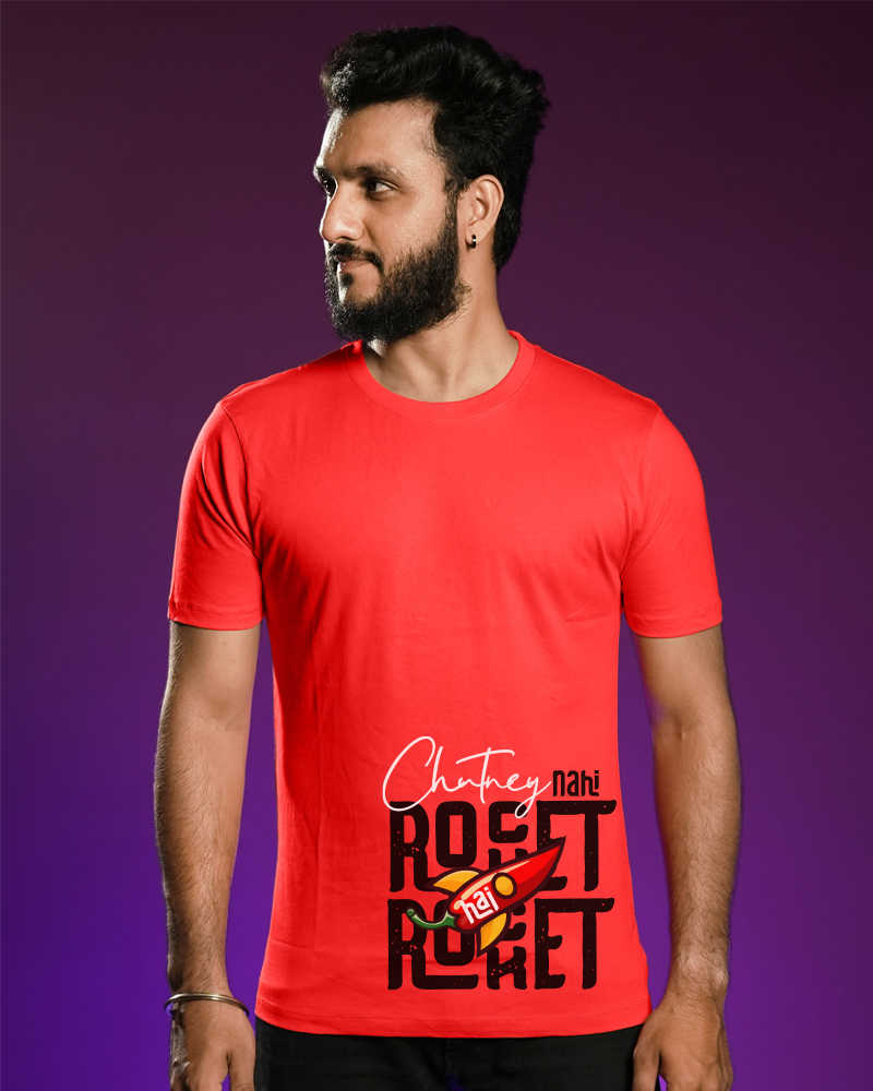 Chutney nahi Rocket hai Round neck cotton Tshirt - Red