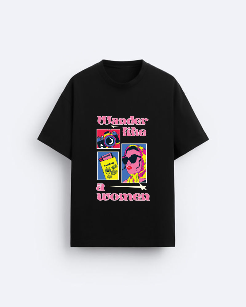 Wander Like a Woman Black Oversized Tshirt