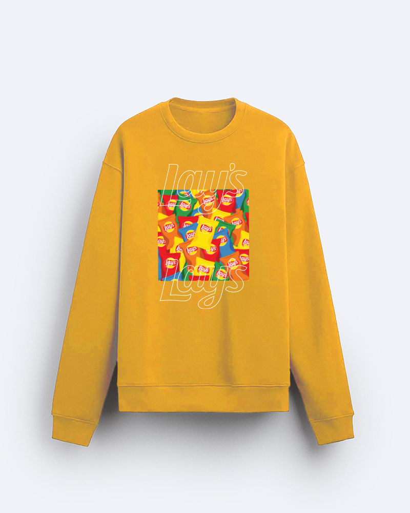 Lays outline Colorful Packets Mustard Yellow Regular Fit Sweatshirt
