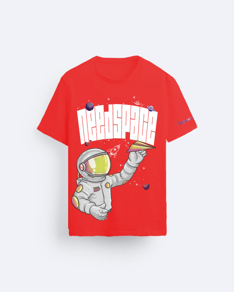 Need Space Red Round Neck Cotton Tshirt