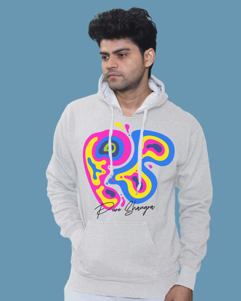 PB Logo Front & Back Graphic Print Fleeced kangaroo pockets Hoodie - White 