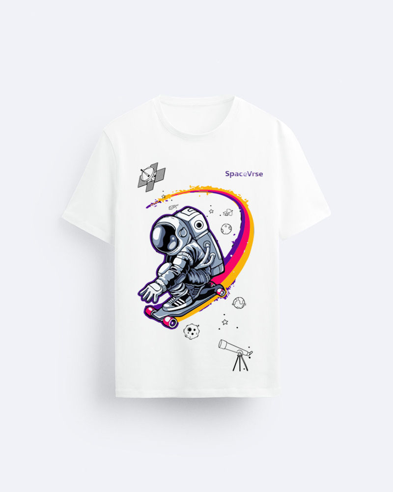 Astro Ride White Round Neck Cotton Tshirt
