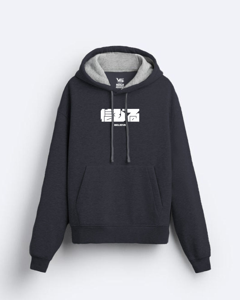 Believe Grey / Charcoal Fleeced Kangaroo Pockets Hoodie (FnB)