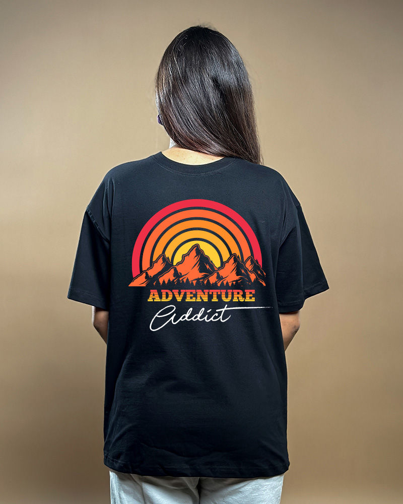 Adventure addict Sunrise Black Oversized Tshirt
