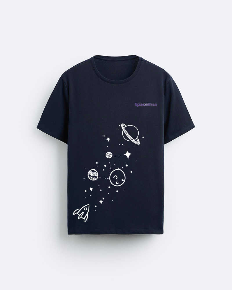 Cosmos Navy Blue Round Neck Cotton Tshirt