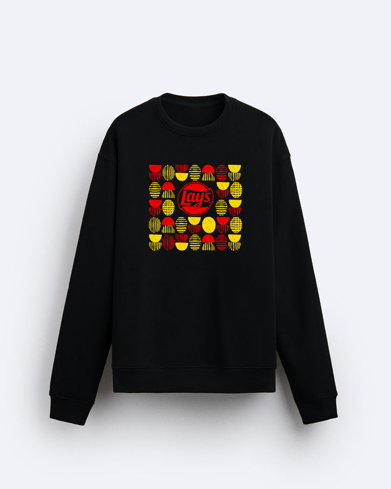 Lays Center Colorful Chips Black Regular Fit Sweatshirt