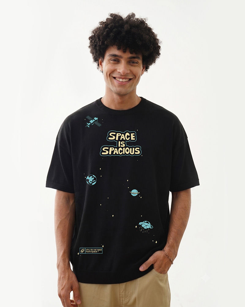 Space Is Spacious Black Oversized T-shirt
