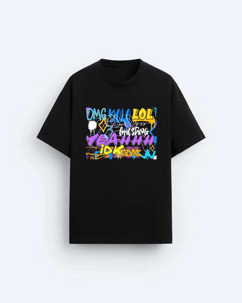 Graffity Slangs Round Neck Cotton Tshirt - Black