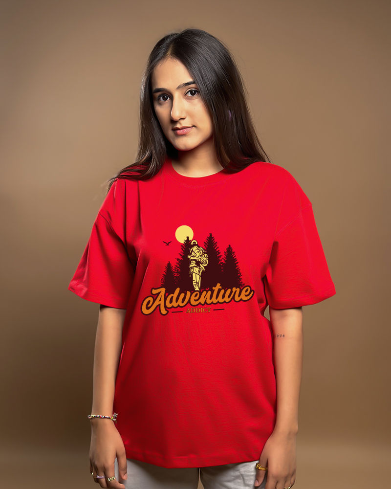 Adventure addict Red Oversized Tshirt 