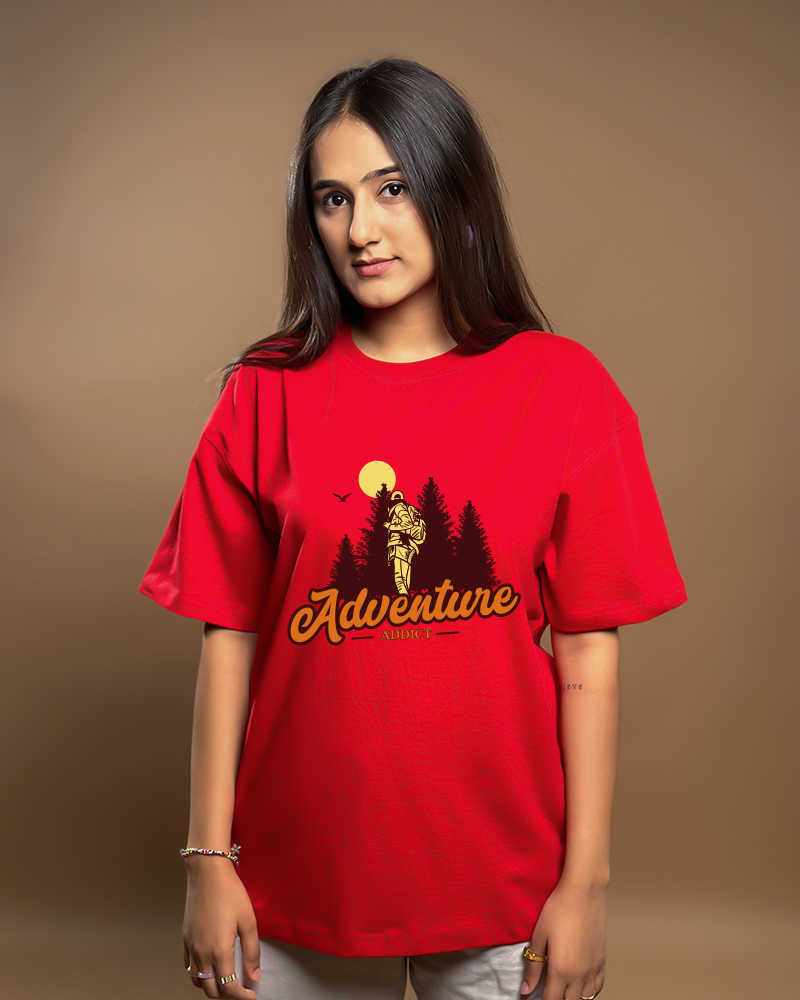 Adventure addict Red Oversized Tshirt 