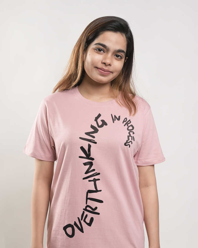 Over Thinking Baby Pink Regular Cotton Tshirt