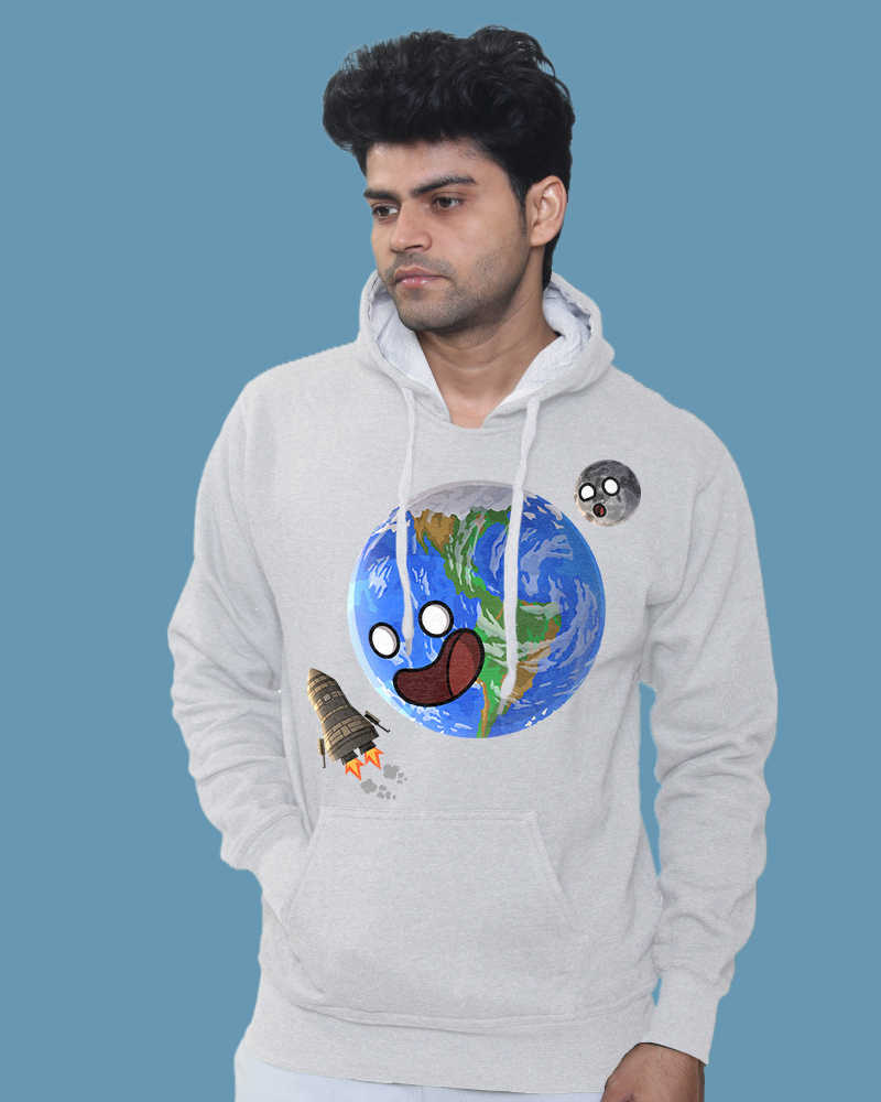 Earth looking at ship  Fleeced kangaroo pockets Hoodie