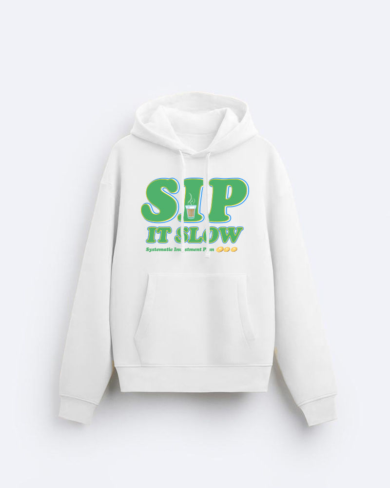 SIP it Slow Fleeced Kangaroo Pockets Hoodie - White