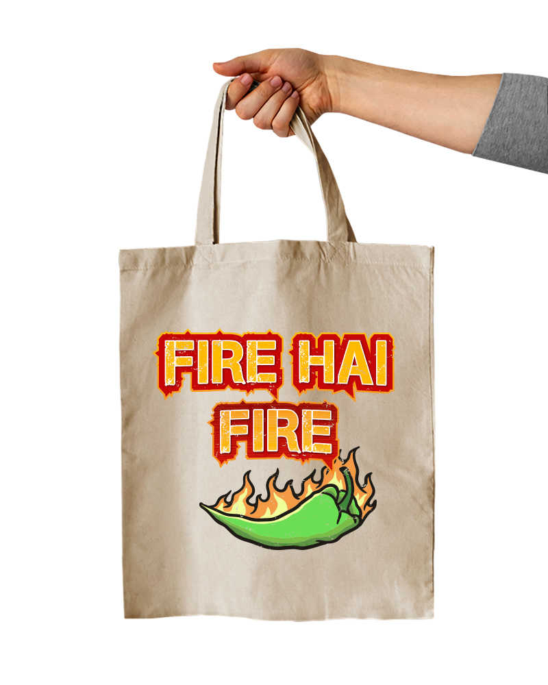 Fire Hai Fire Front & Back Graphic Print White Tote bag