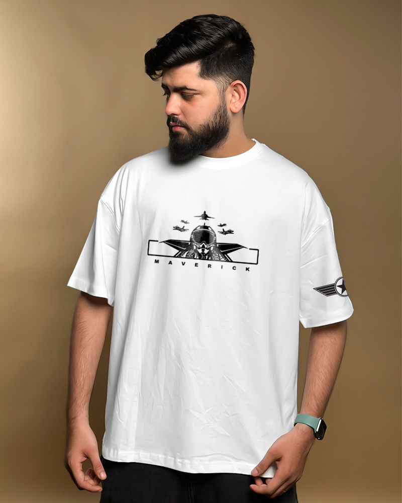 Mavrick & Rooster (Front & Back) White Oversized Tshirt