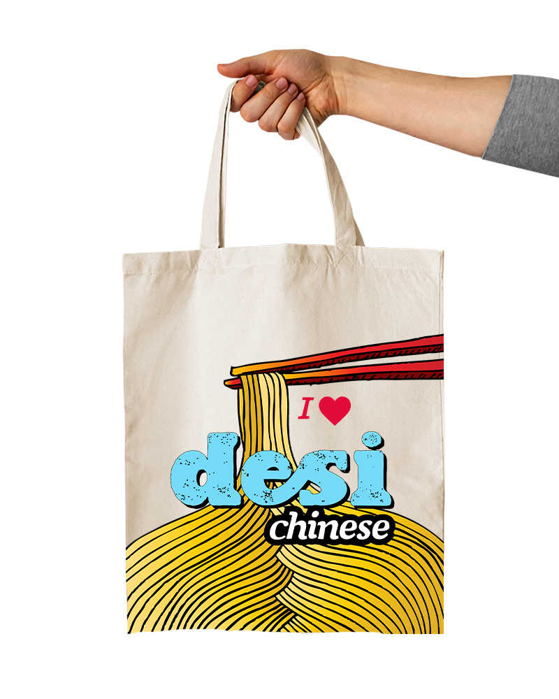 I love Desi Chinese Front & Back Graphic Print White Tote bag
