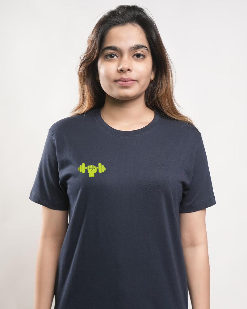 Dhai Kilo Hand (Front & Sleeve) Round neck cotton Tshirt - Navy Blue