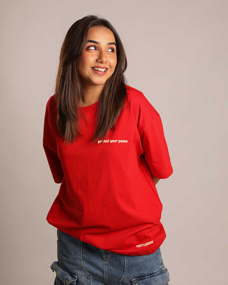 Protect your peace oversized relaxed fit front & back print tshirt - Red