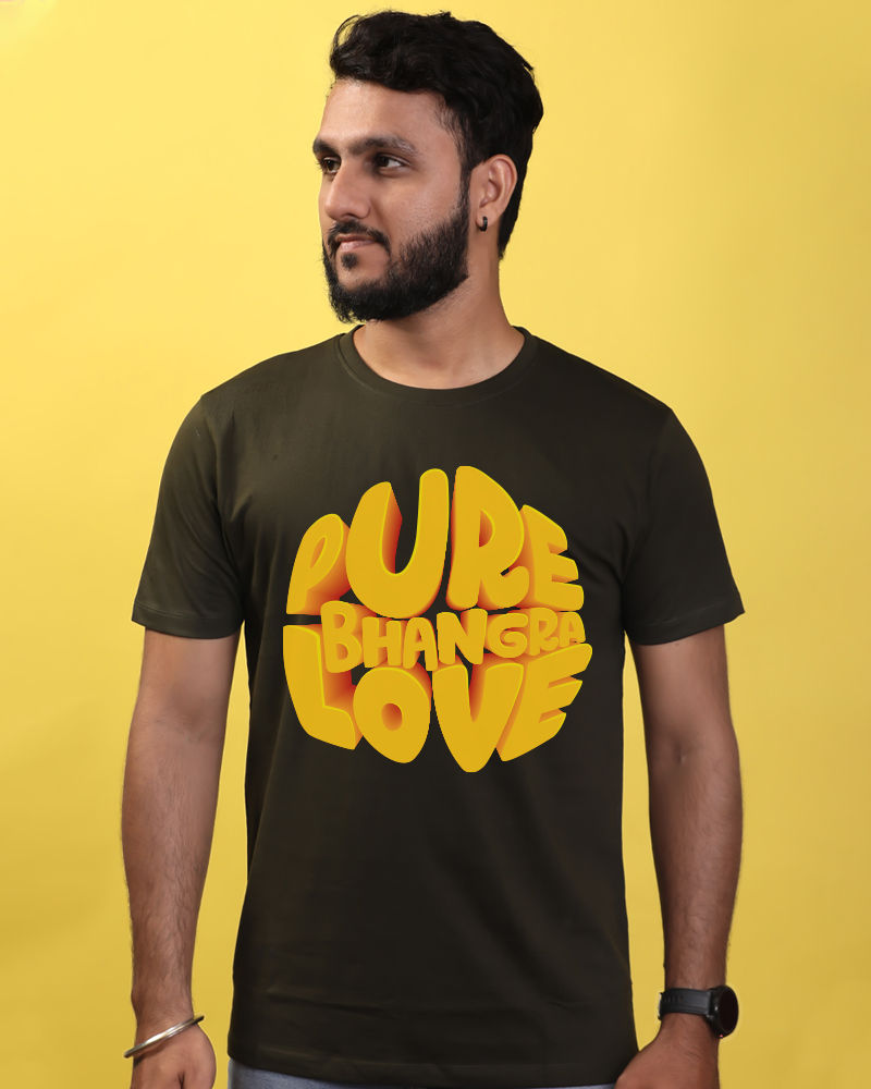 PB Logo 3D Design Front Graphic Print cotton Casual Tshirt - Olive Green