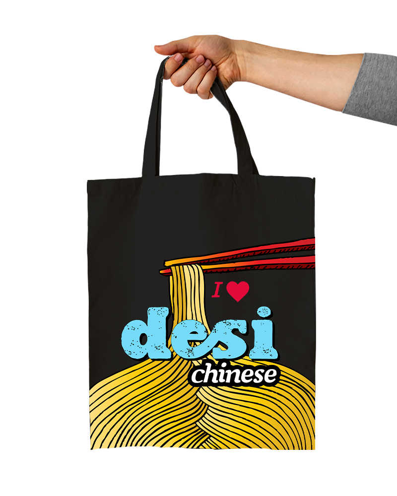 I love Desi Chinese Front & Back Graphic Print Black Tote bag