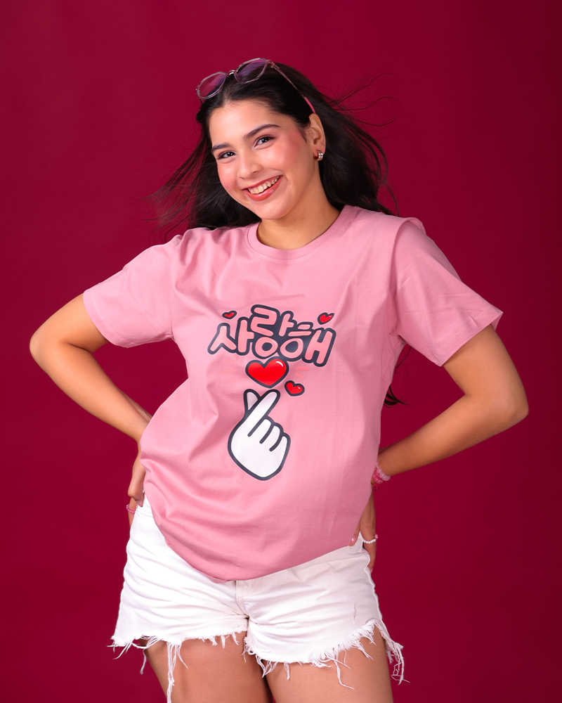 Sa-Rang-Hae Round neck cotton Pink Tshirt