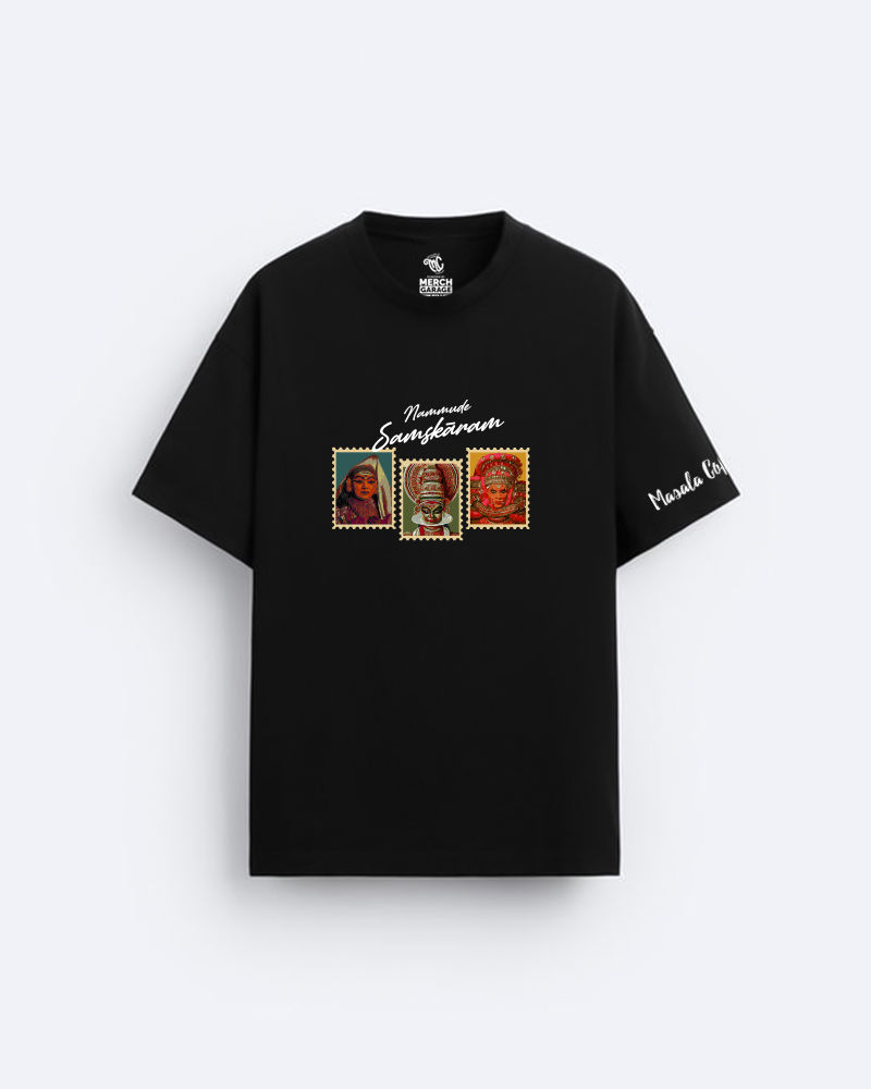 Onam Stamps Black Oversized Tshirt
