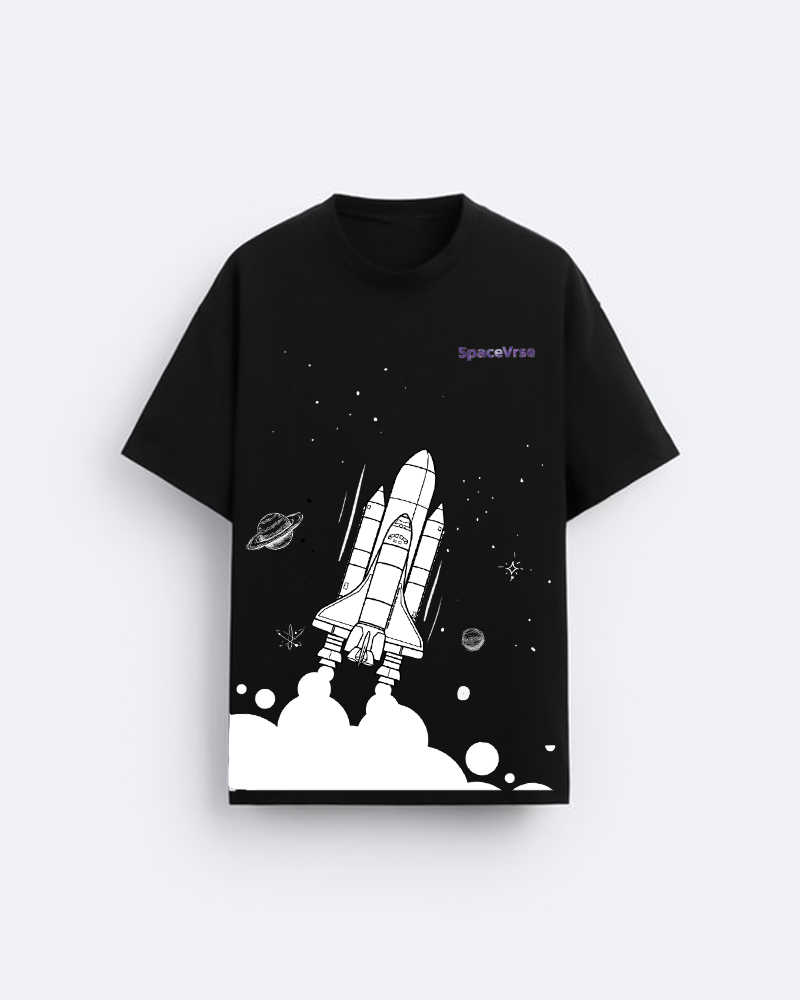 Rocket Launch Black Oversized Tshirt