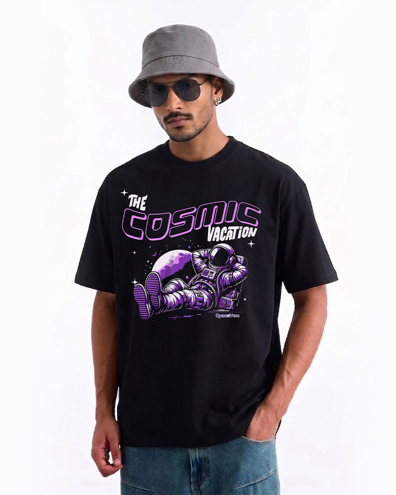 The Cosmic Vacation Black Oversized T-Shirt