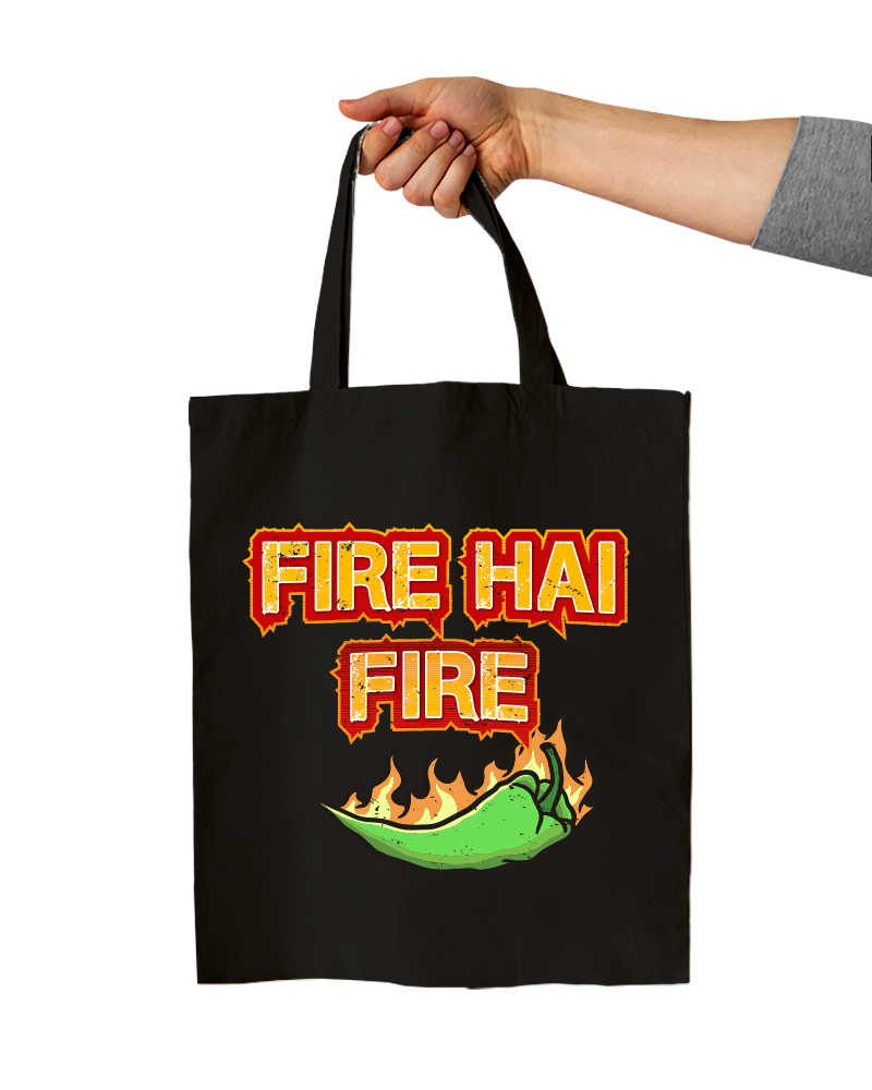 Fire Hai Fire Front & Back Graphic Print BlackTote bag