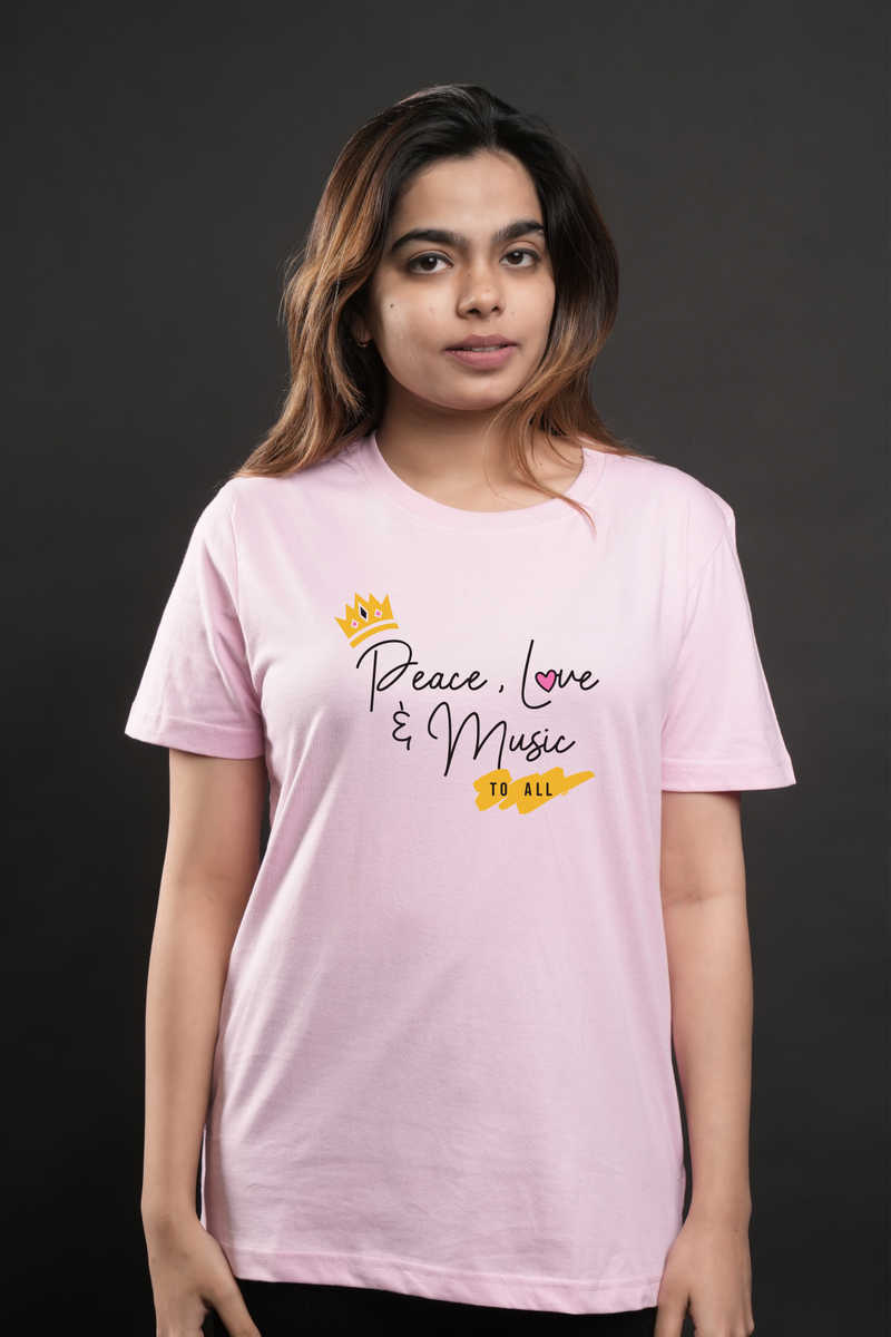 Peace, Love and Music for All Tshirt - Salmon Pink