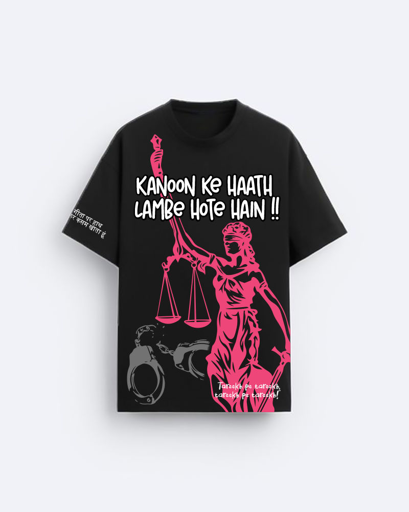 Kanoon Ke Haath Lambe Hote Hain Black Oversized Tshirt