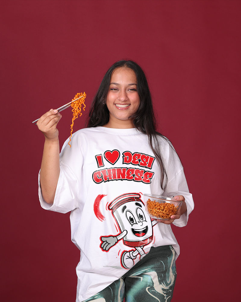 I Love Desi Chinese White Oversized Tshirt