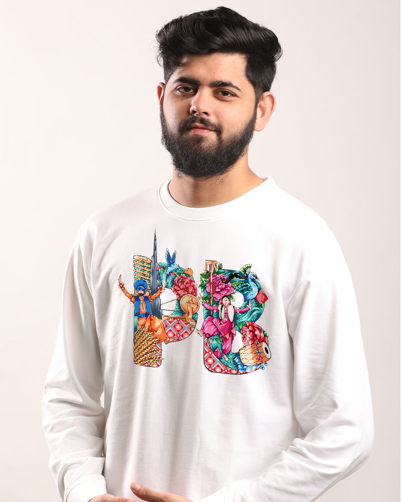 Floral P & B front and back print cotton Casual Sweatshirt - White