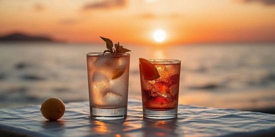 Des cocktails à base de rhum au coucher de soleil