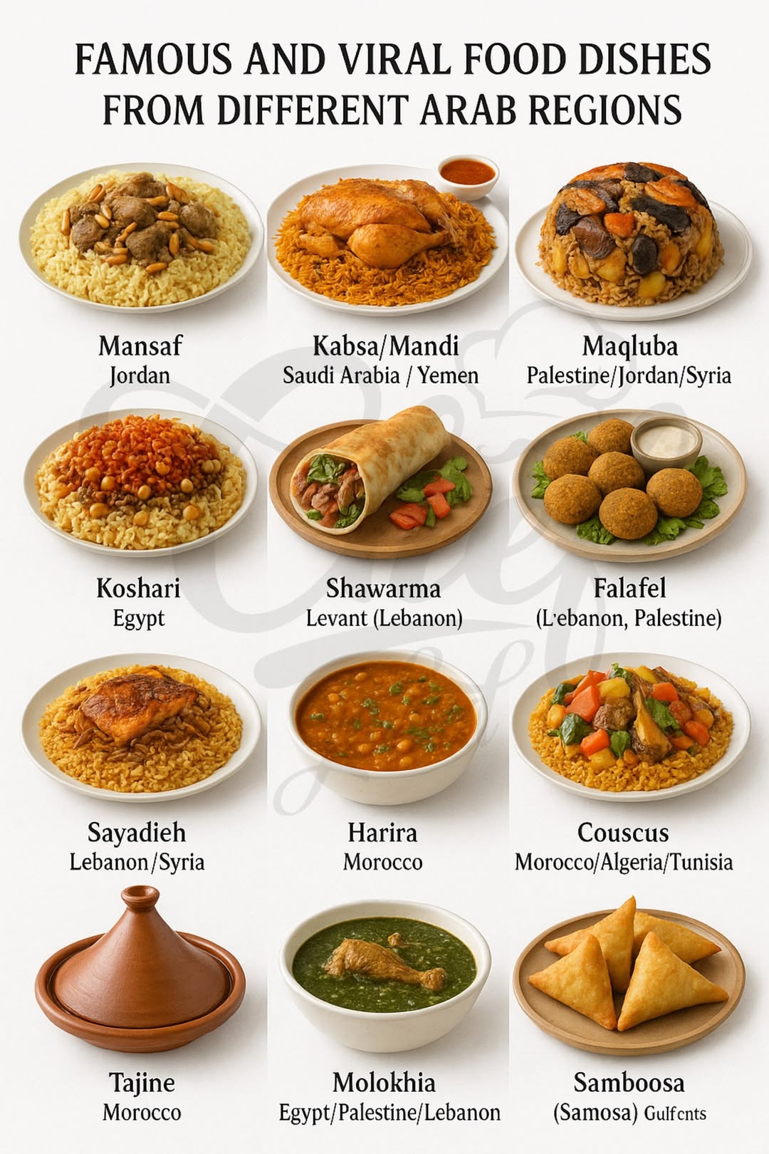 Famous and viral food dishes** from different Arab regions