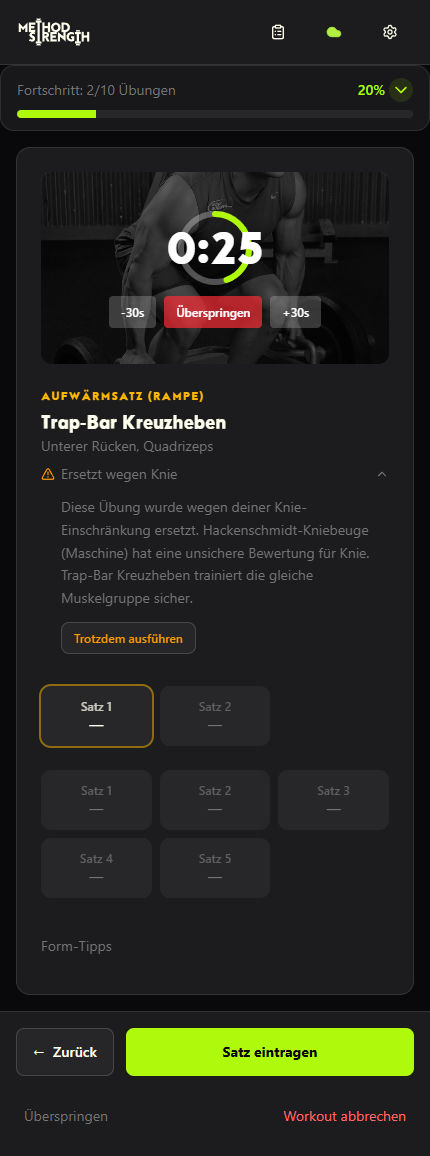 Automatischer Übungstausch bei Einschränkungen
