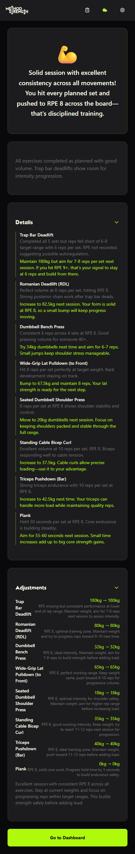 AI post-workout feedback analysis