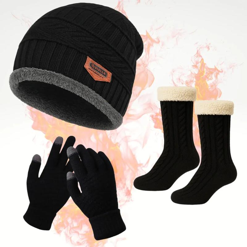 Kit De Frio Touca Gorro Luva Meia Sport Térmica Quentinho Preto Un Liso