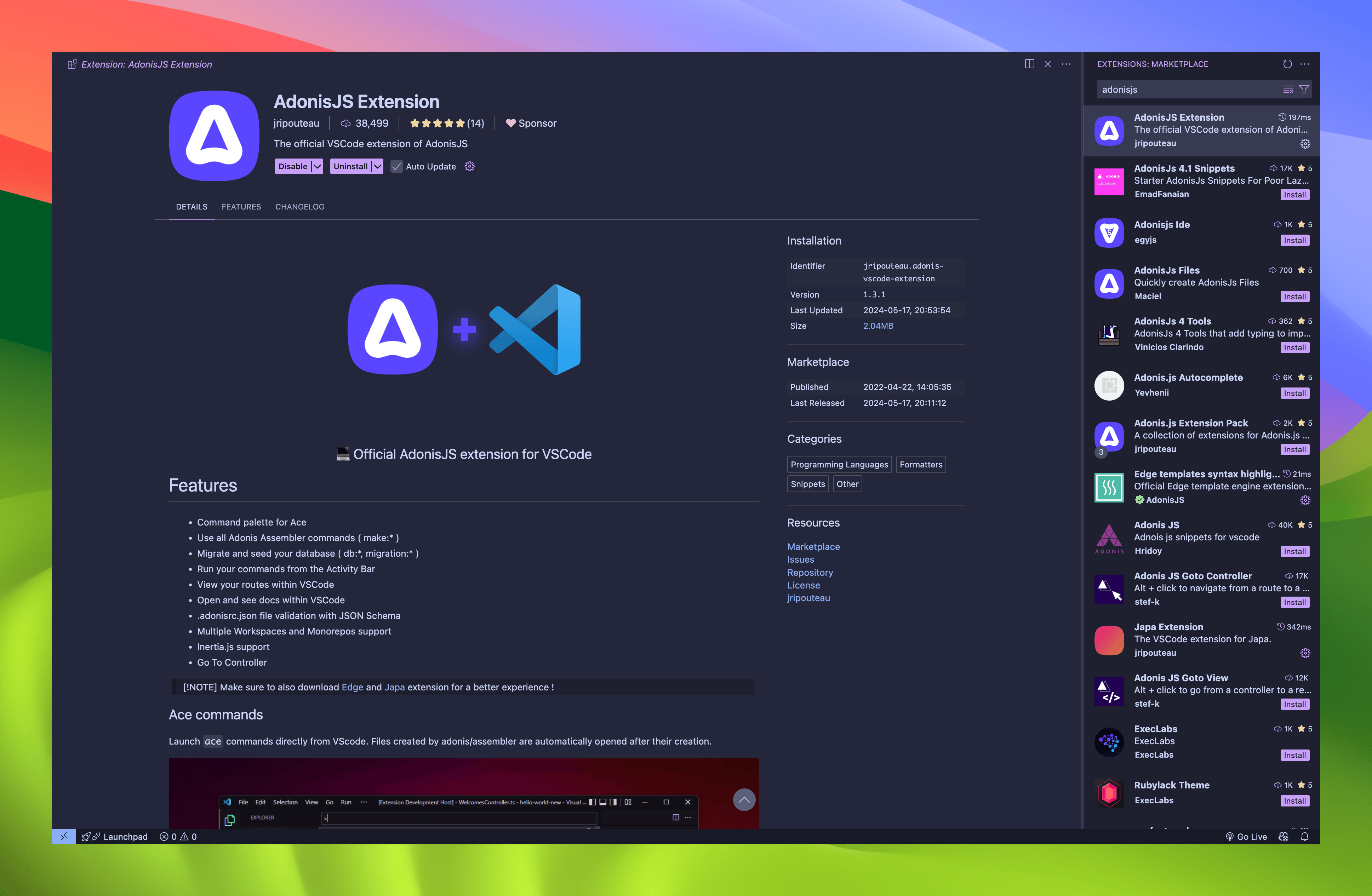 Official AdonisJS extension for VSCode