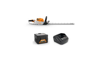 STIHL HSA 60 Cordless Hedgetrimmer with battery and charger on white background