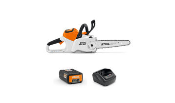 STIHL MSA 160 Battery Chainsaw with Ap 200 Battery and AL 301 Charger on white background