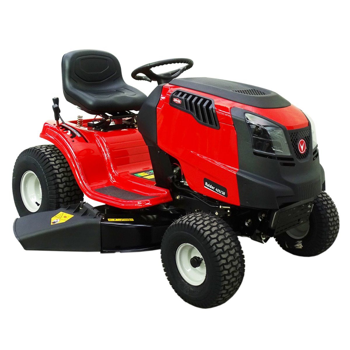 Side discharge ride on mower clearance