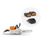 STIHL MSA 160 Battery Chainsaw with Ap 200 Battery and AL 301 Charger on white background and a free second battery