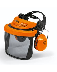 STIHL G500 Face Shield and Ear Muffs on a with background