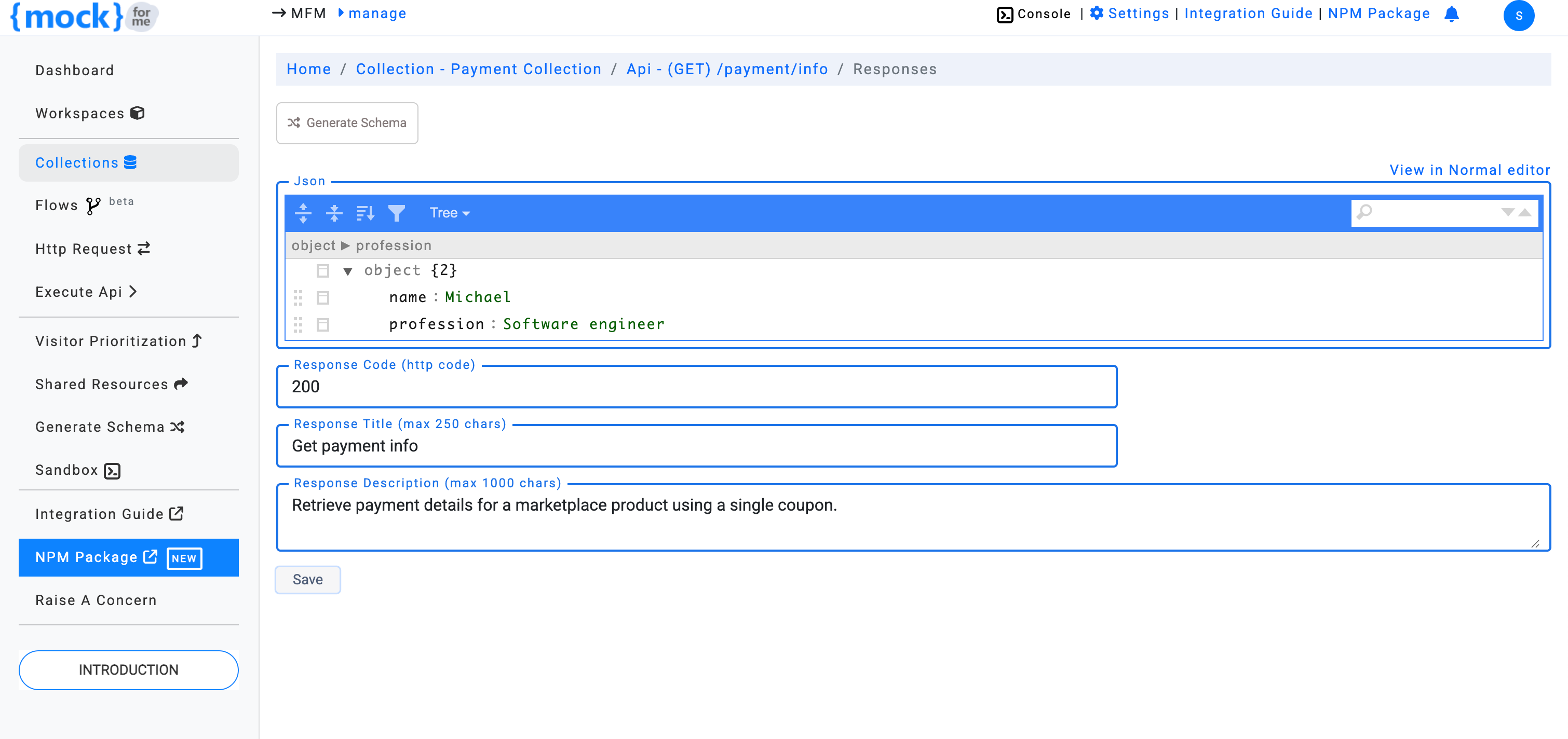 JSON editor view for API response – mockforme