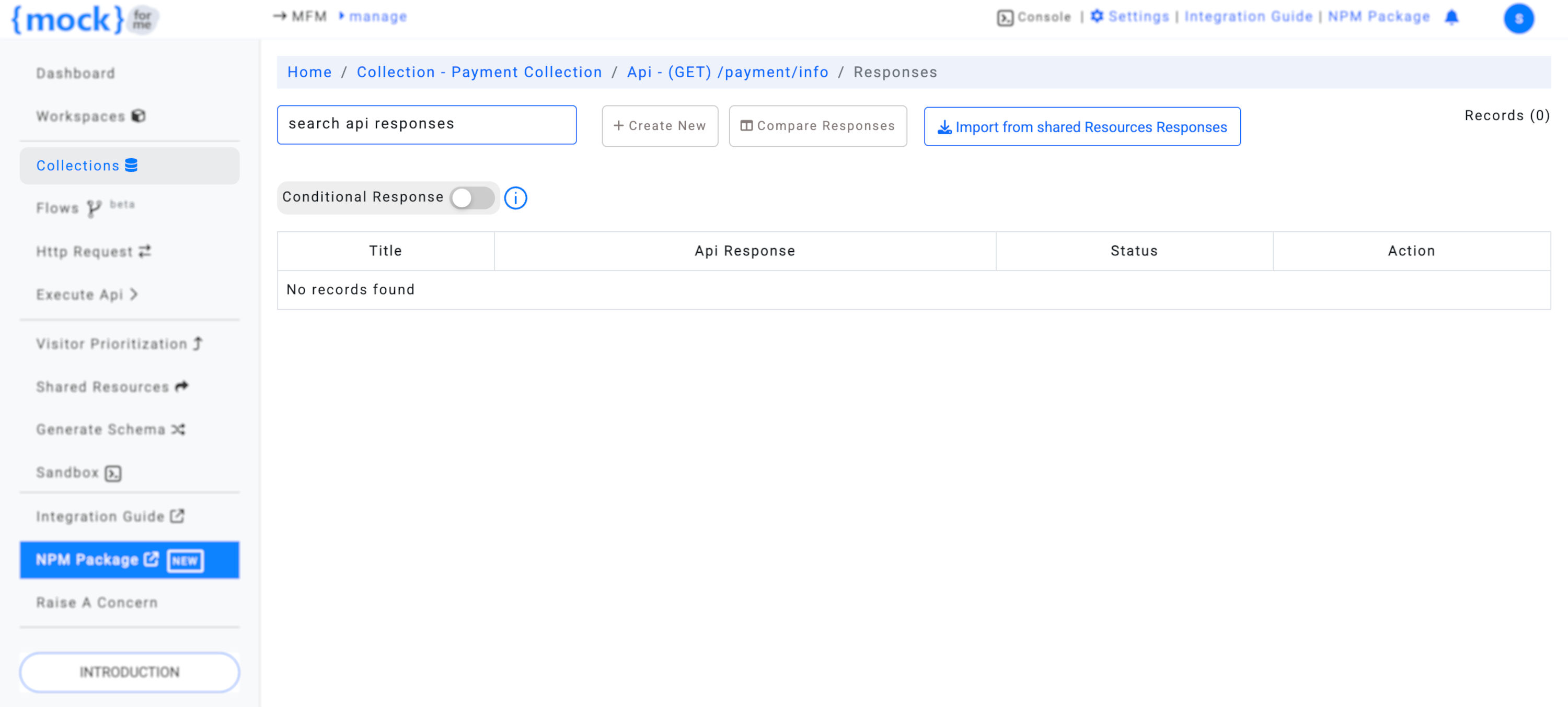 API Response list in mockforme