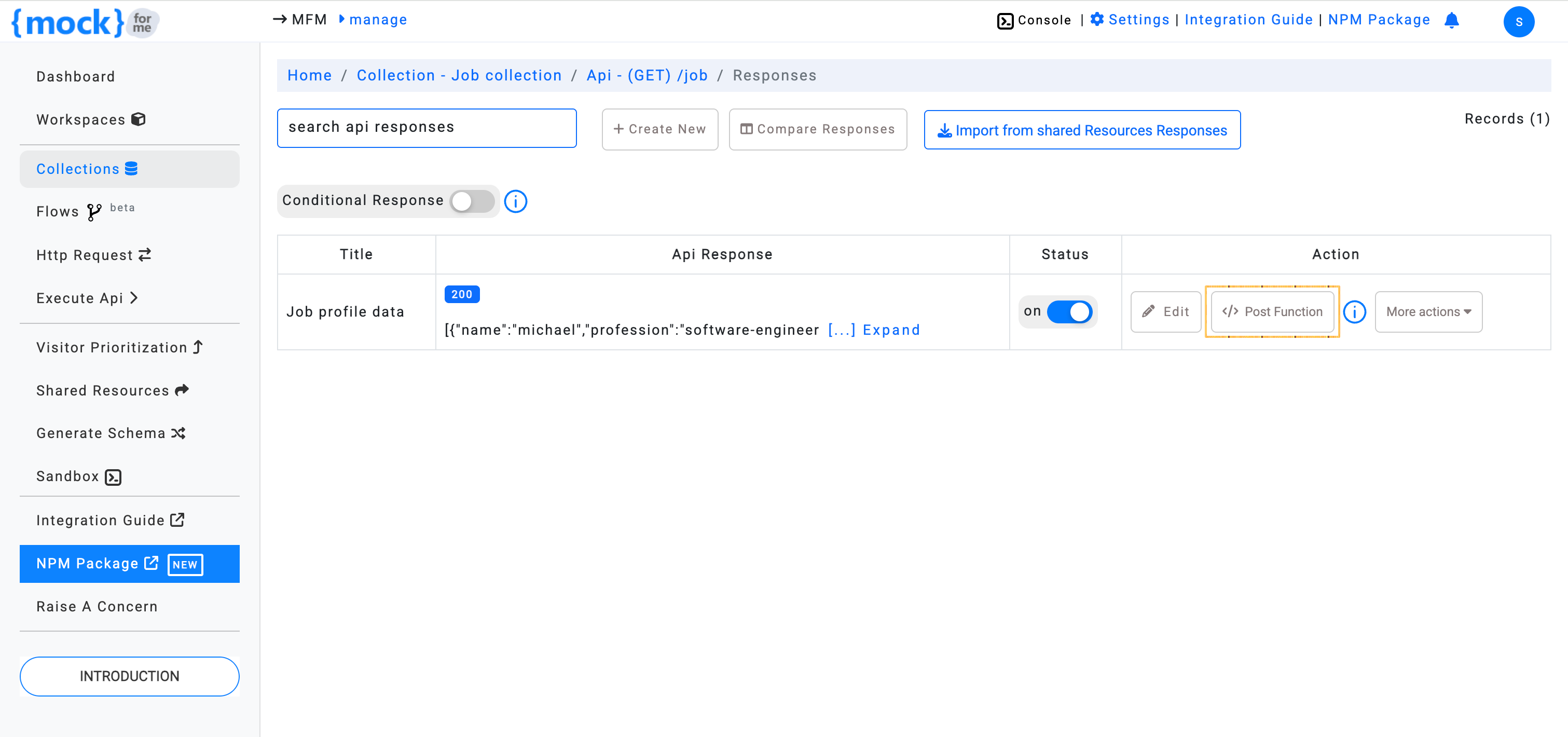 Access Post Function in mockforme